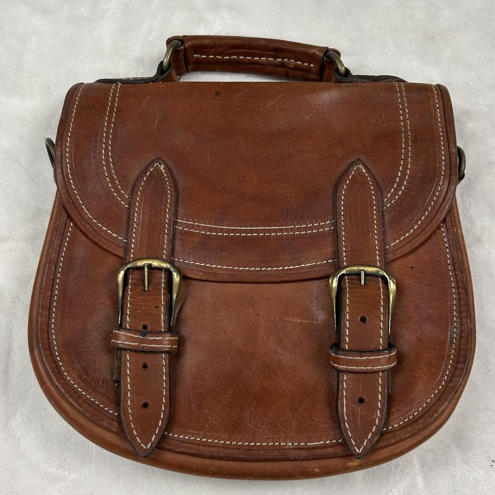 Old Satchel Bag Womens Medium Brown Leather Vintage Style Buckle B4